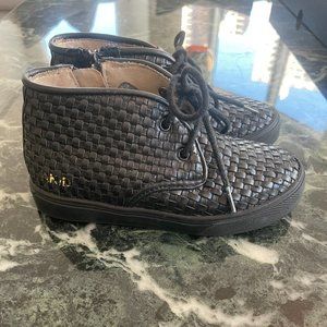 Akid Black Woven Leather Unisex Kids Sneakers, Size 10 Toddler/Little Kid